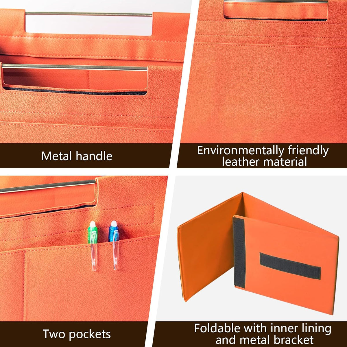 Leather Magazine Holder Foldable with Handles，Stable Magazine Rack Floor