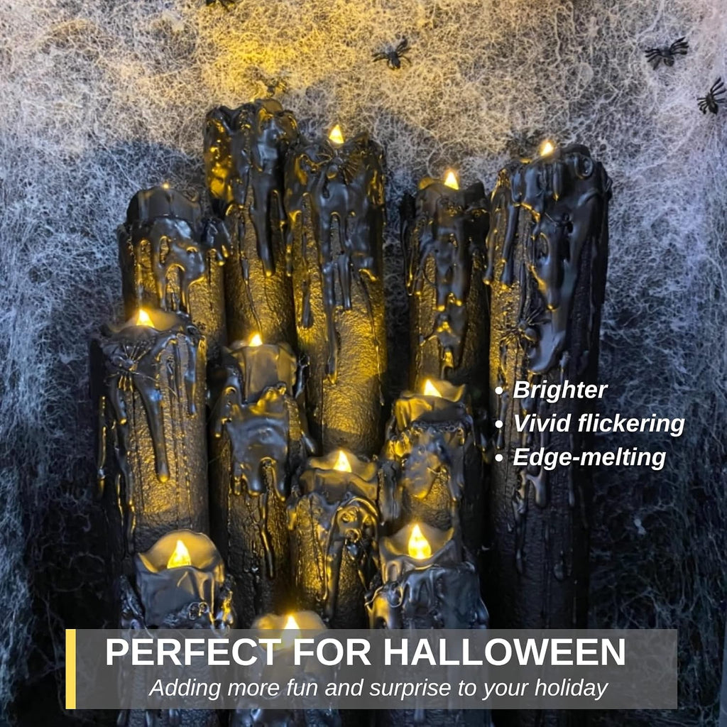 Homemory 24Pack Halloween Black Dripping Flameless LED Candles,1.58"x 1.2"