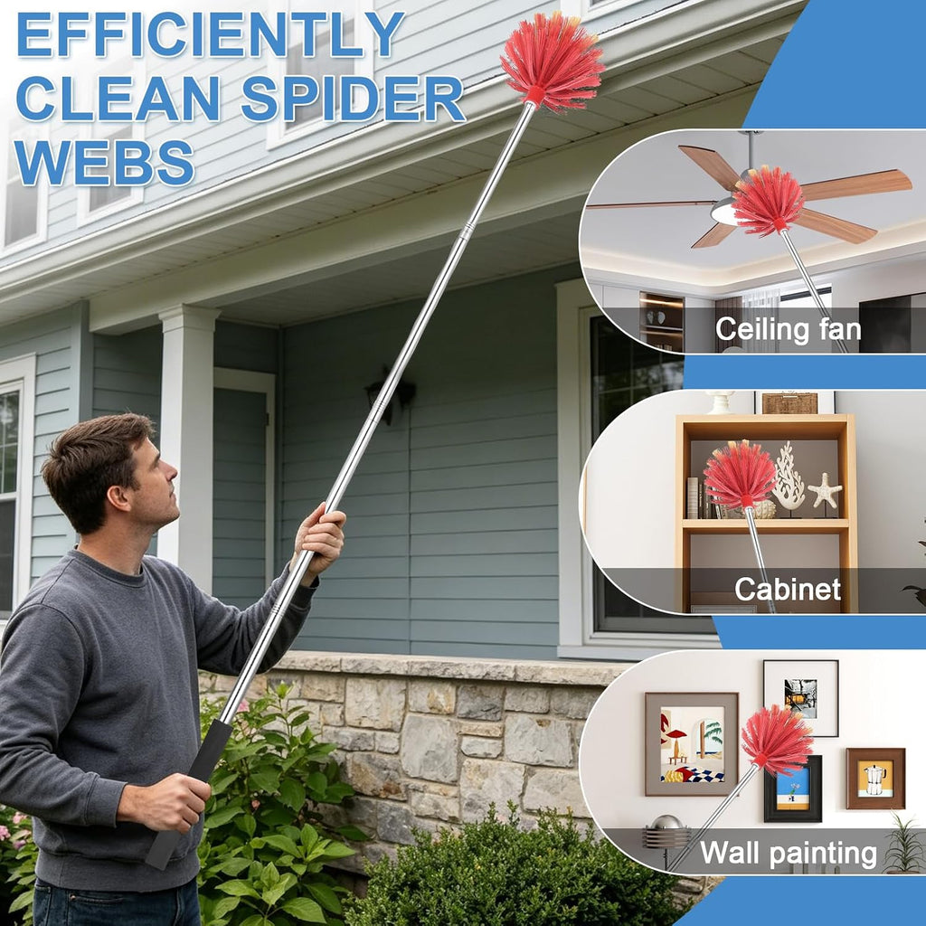 Cobweb Duster with Extension Pole, Medium Stiff Bristles Cobweb Duster Head