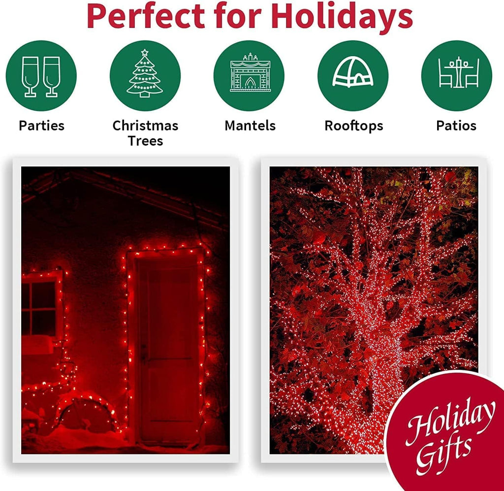 LAMPHOME 21.6FT 100 LED Red String Lights, Connectable Valentine Lights, Waterproof Red Christmas Lights Indoor Outdoor Plug-in for Valentine's Day, Mother's Day, Wedding, Party & Independence Day