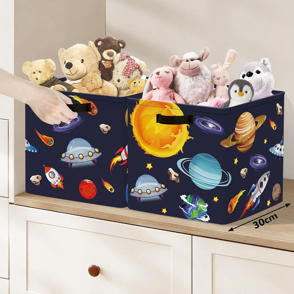 Clastyle 11.8" Space Storage Basket Set of 3 for Kid Boy Toy Clothes Bin