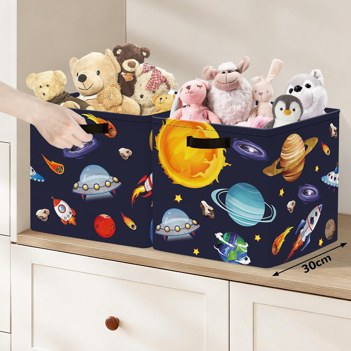 Clastyle 11.8" Space Storage Basket Set of 3 for Kid Boy Toy Clothes Bin