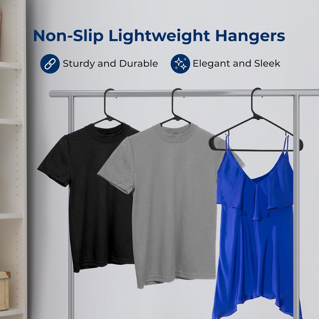 SereneLife 50 Pack Plastic Clothes Hangers | Organize Shirts, Dresses & Coats in Your Closet | Lightweight Non-Slip Recycled ABS, Heavy Duty, Ultra-Thin 0.24-Inch Profile, 5.5 Lbs Capacity | Black