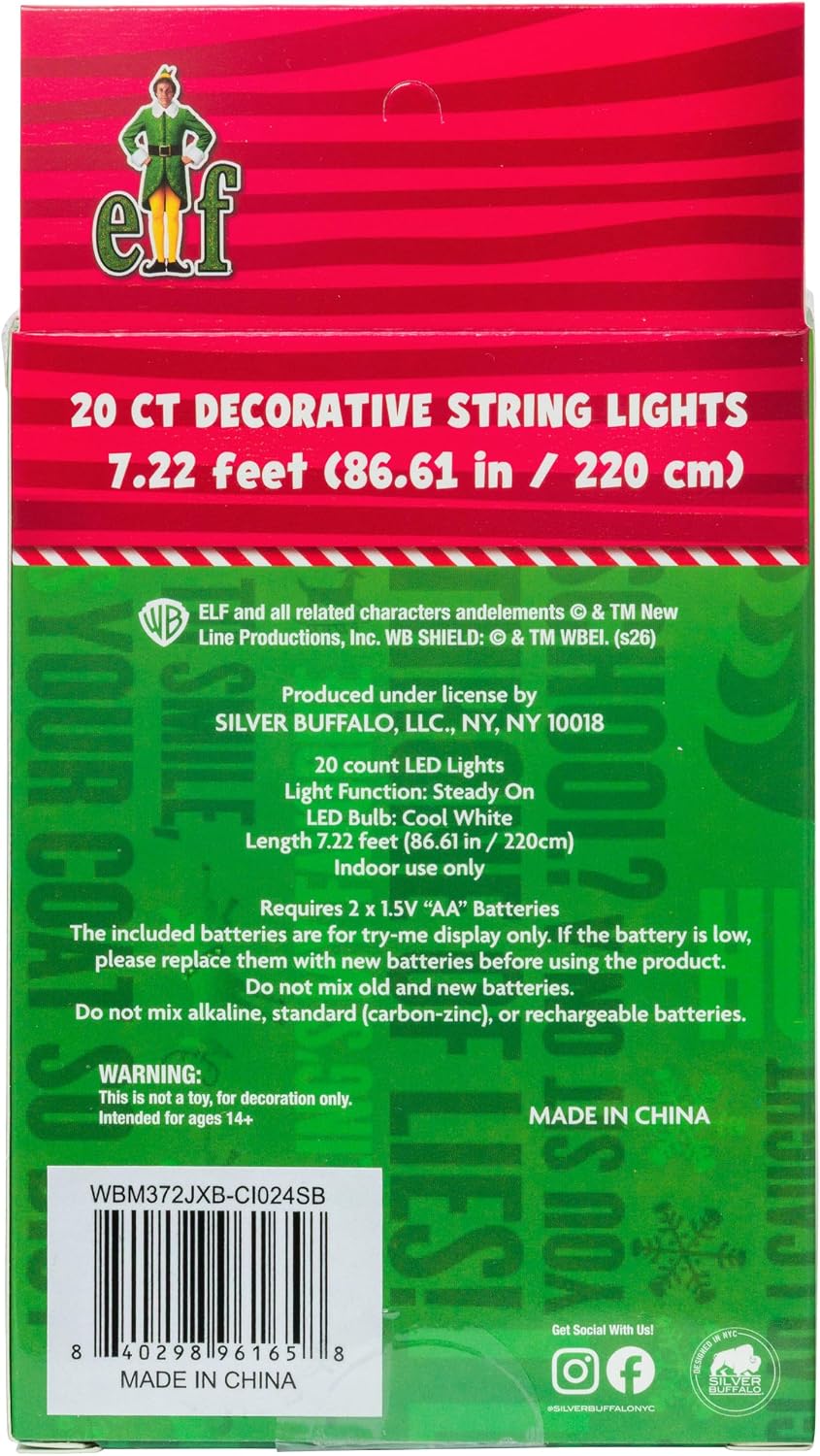 Silver Buffalo Elf Buddy Logo Boxed, String Lights, 7ft