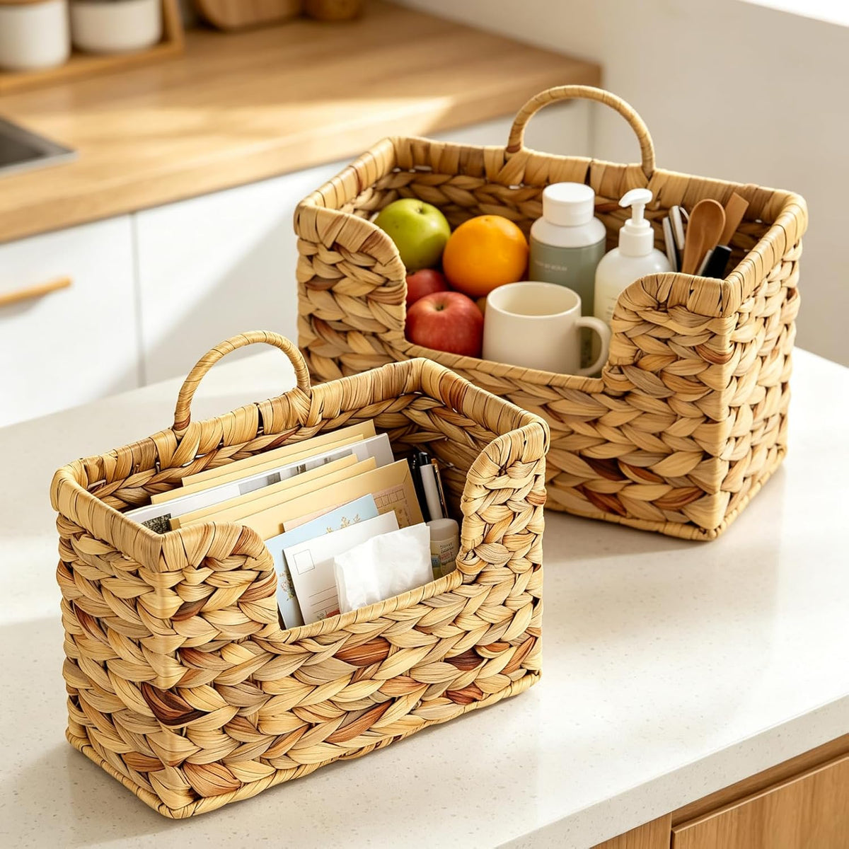 2 Pcs Hanging Magazine Basket, Woven Wall Mail Holder Organizer with Handle
