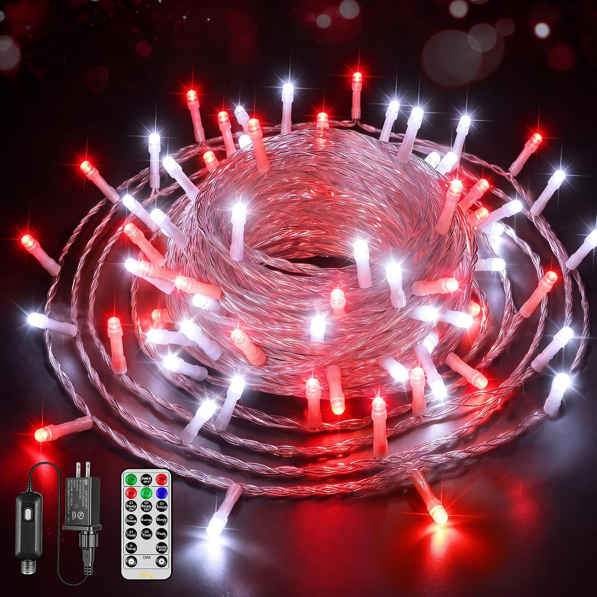 Ollny 100 LED Christmas Lights 33FT, Red & White Connectable Fairy Lights