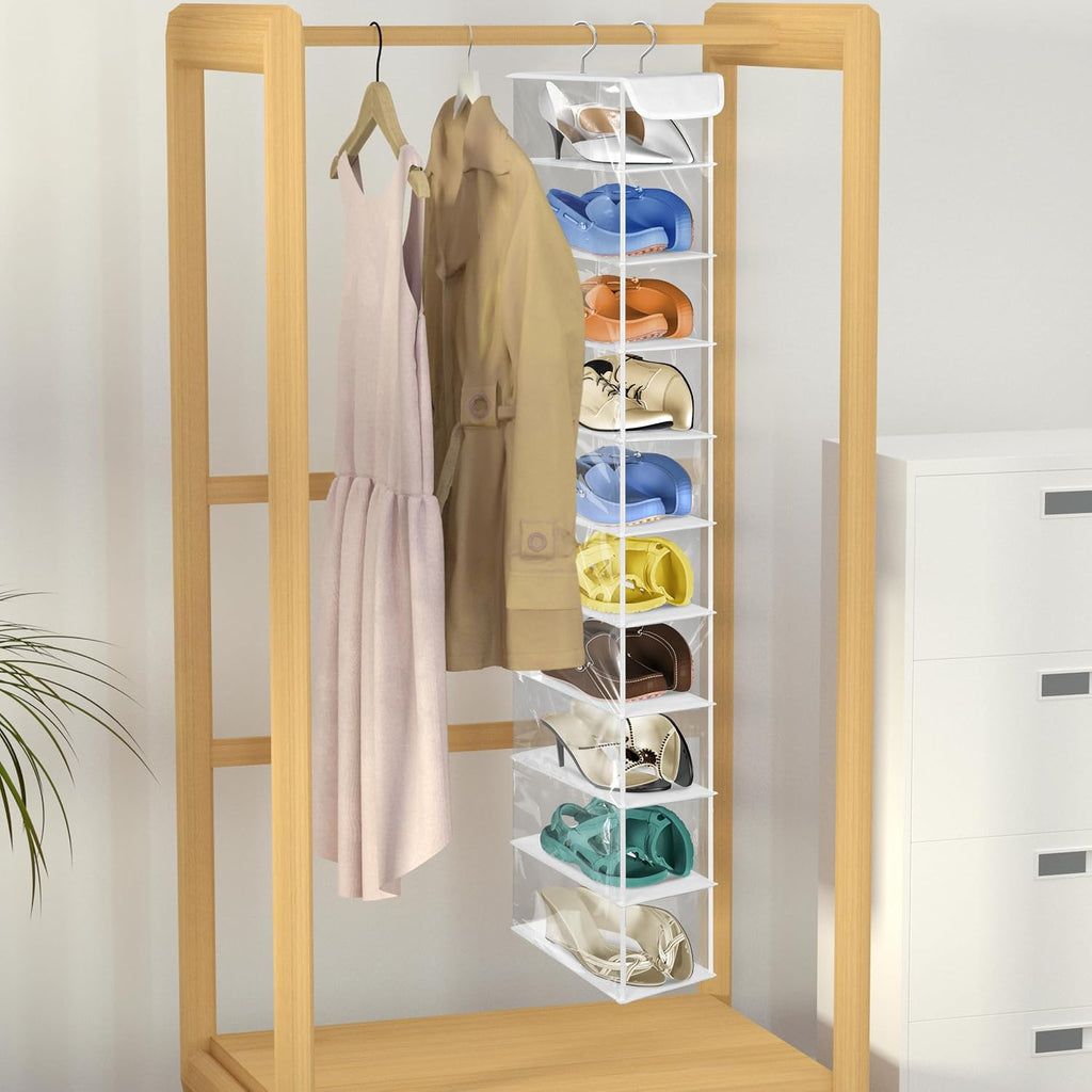 Libeder 10-Shelf Hanging Shoe Organizers with Side Pockets, Transparent