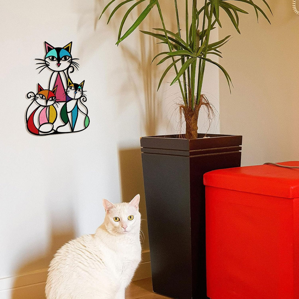 ARTINME Metal Cat Wall Art Decor Wall Sculptures Decor for Home Living Room Bedroom Kitchen Office Gift for Cats Lover 10.6x14.5inch (Retro)