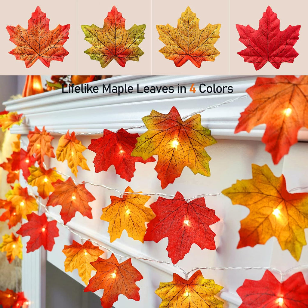Runleo Fall Decor Maple Leaf Lights 10 ft 20 LED String Lights