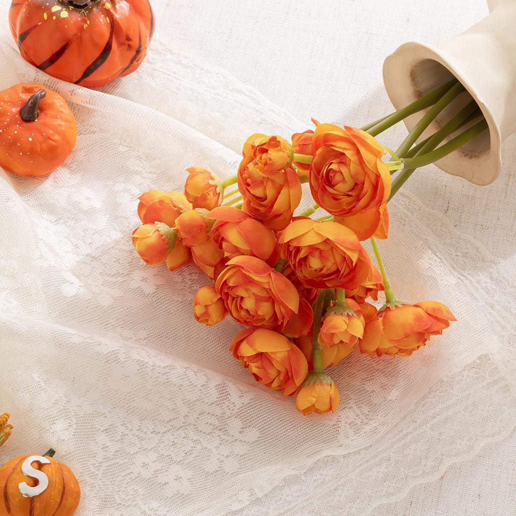 U'Artlines Mini Ranunculus Artificial Flowers Bouquet 20 PCS Citrus Orange