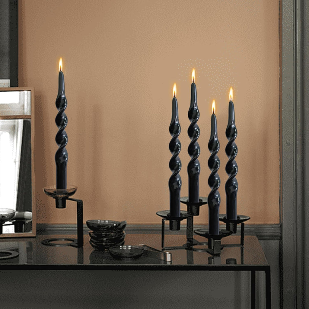 Dripless Unscented Spiral Candles 10 Inch Black Smokeless Long Burning Twist Design Candlesticks for Home Décor Dinner Party Romantic Evenings