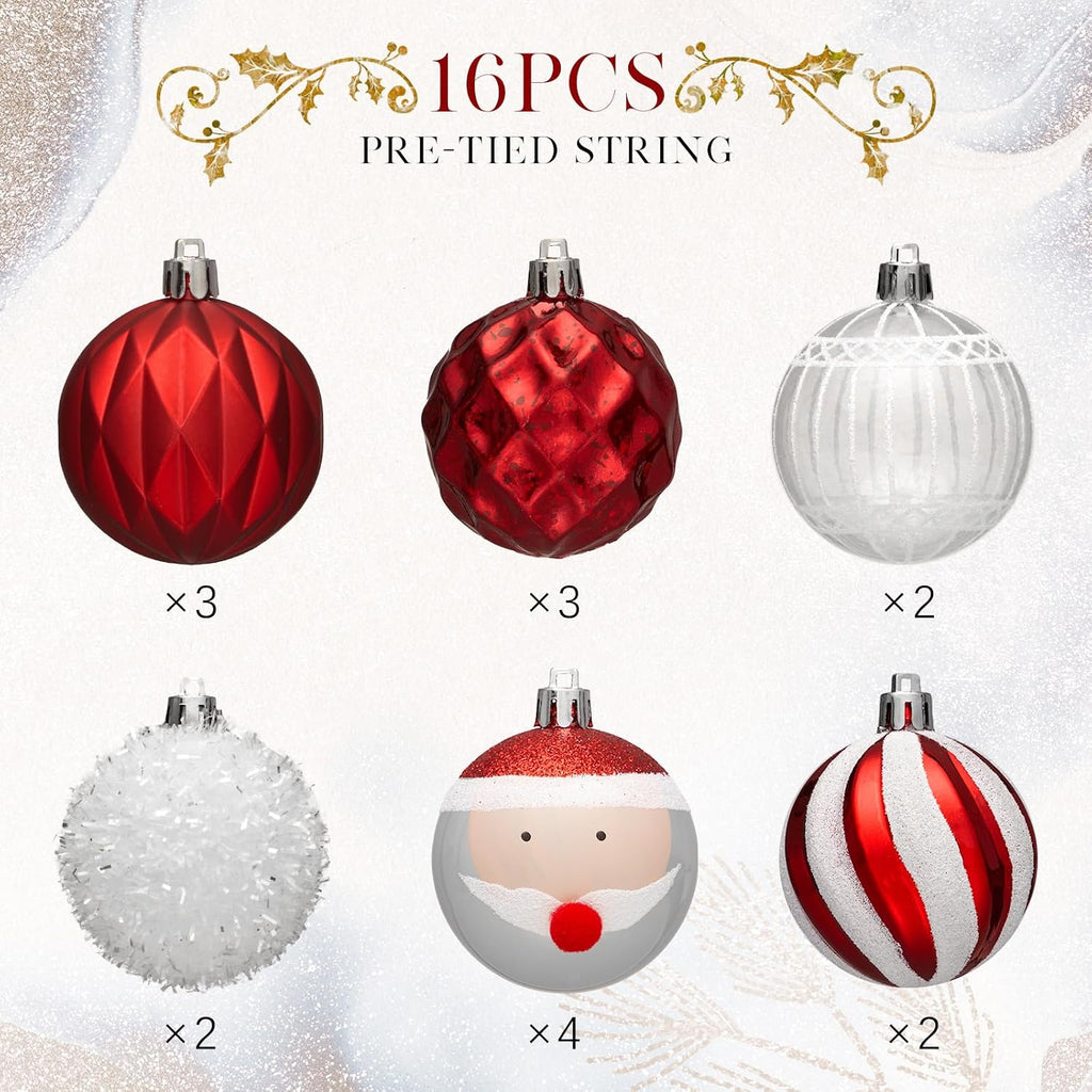 JORNOY 16CT 2.36 Inch Christmas Tree Ornaments, Red & White