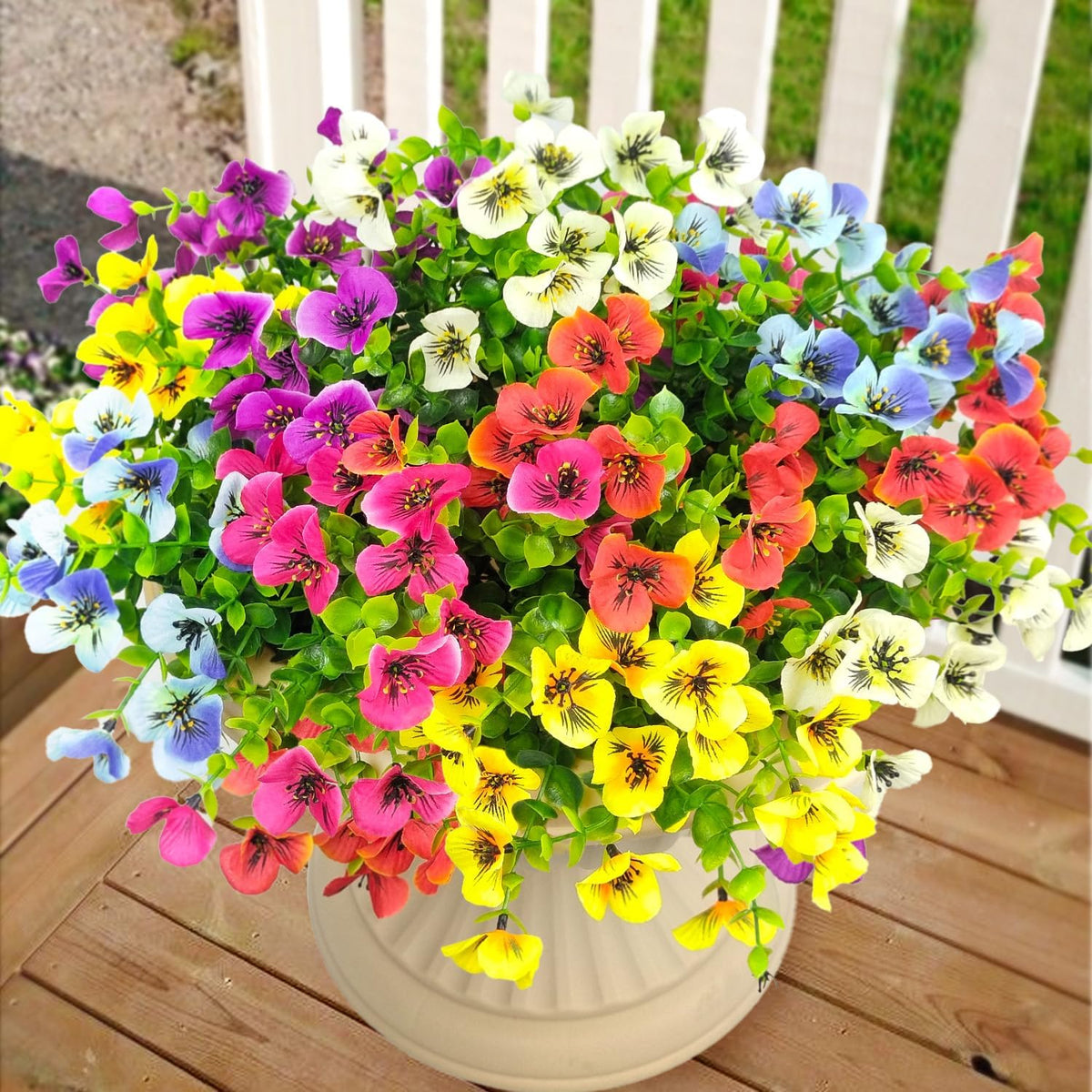 Pansies Artificial Flowers for Outdoors 12 Bundles Fake Silk Pansy Faux Plastic Plants UV Resistant for Home Outside Garden Planter Front Door Porch Yard Patio Decor (Mixed Color)