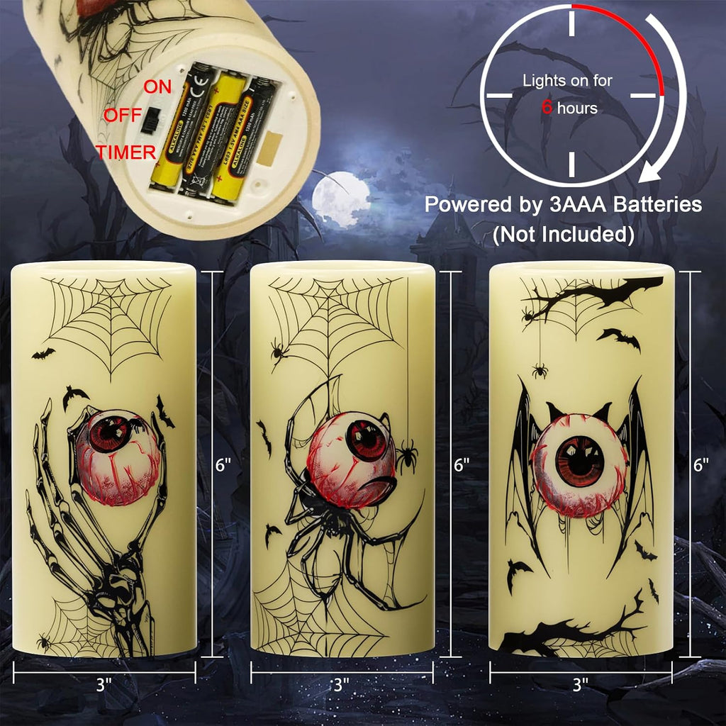 Spooky Halloween Flameless Candles Battery Operated with 6H Timer