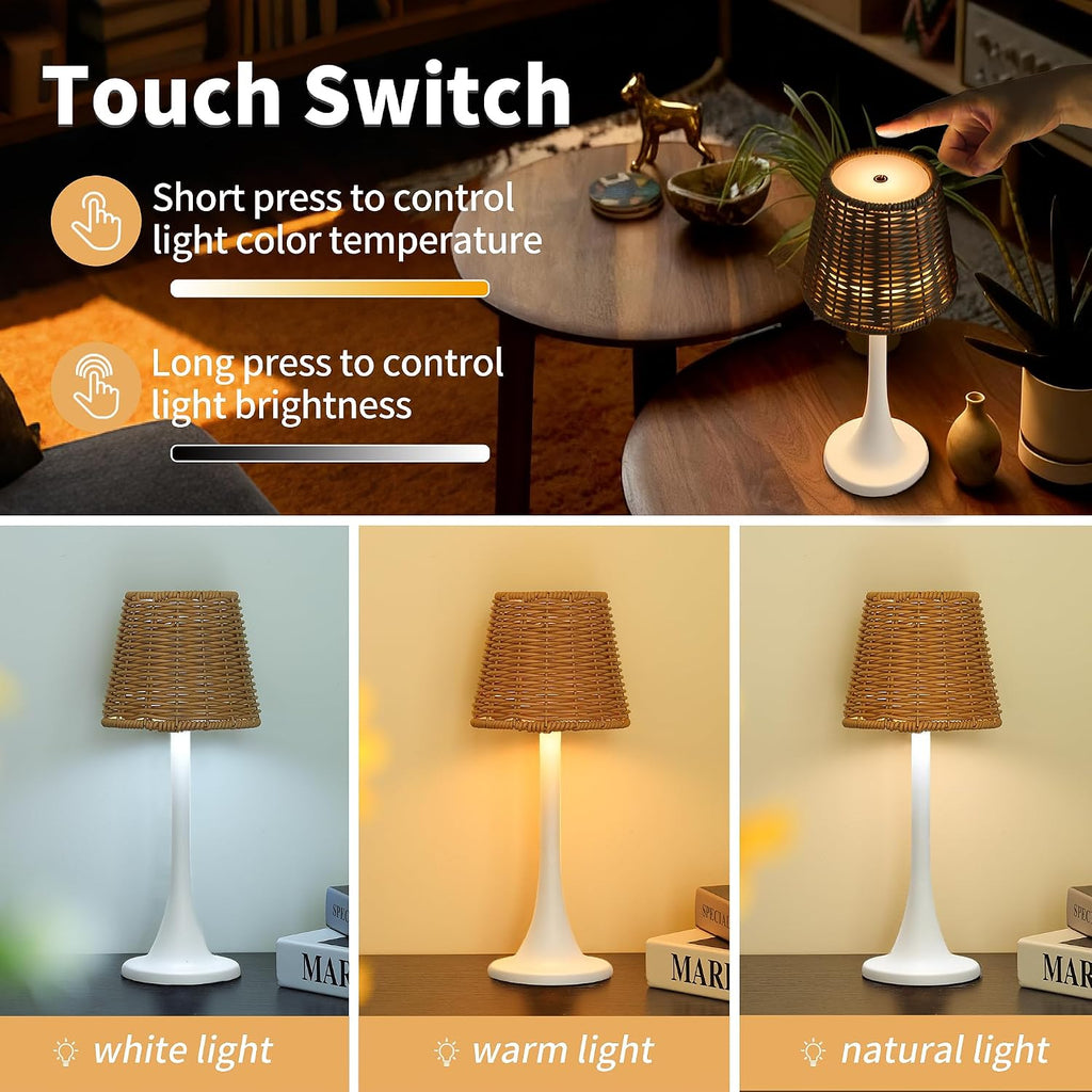 Mr. White Outdoor Waterproof Cordless Rechargeable Portable Touch Battery Operated Powered Table Lamp for Restaurant Kitchen Patio Dinner Dining (White)