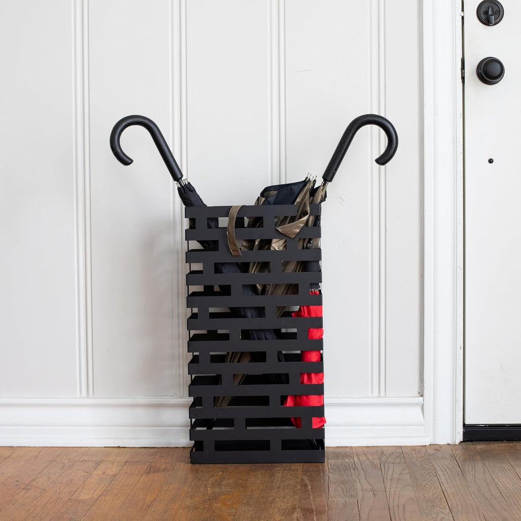 BIRDROCK HOME Umbrella Stand with Removable Water Tray, Black Stripe