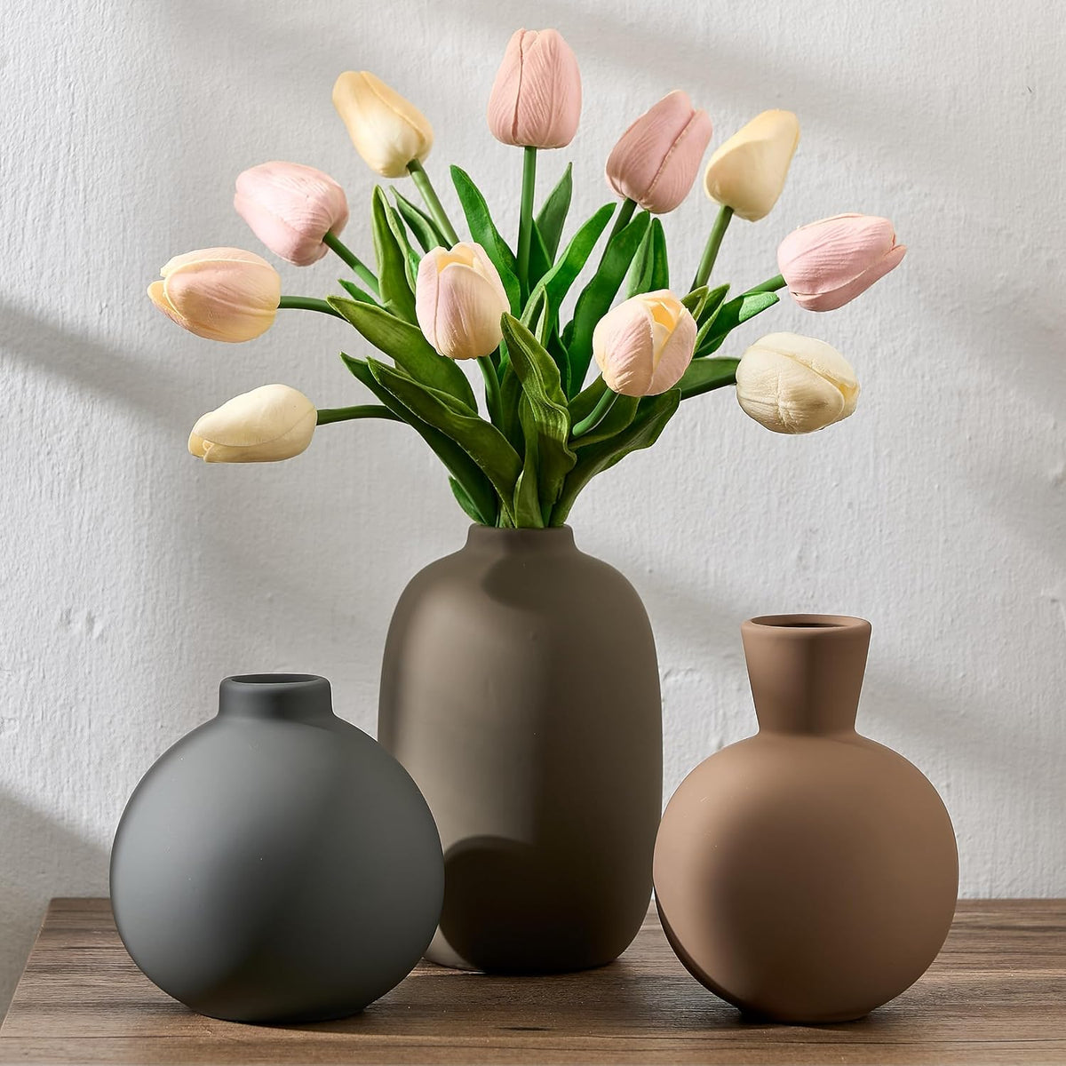 Multicolor Ceramic Vase Set of 3, Nordic Minimalist Vases Home Decor, Modern Aesthetic Farmhouse Decorative for Bouquet Pampas Grass Dried Fresh Flowers, Living Room, Entryway Mantel, Bedroom, Kitchen