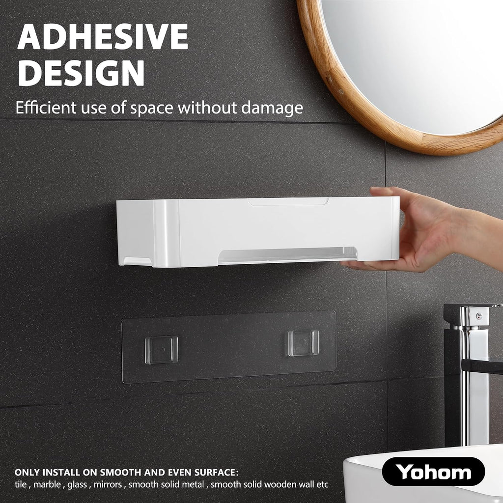 YOHOM Adhesive Shower Caddy Shelf for Bathroom Wall Plastic Shampoo Holder for Shower Storage Organizer Caddy Basket White