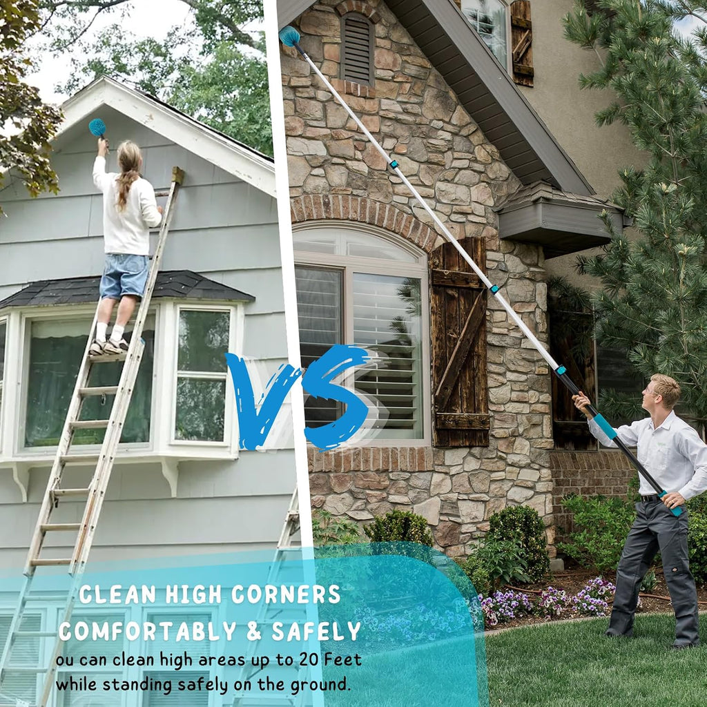 Cobweb Duster with 5-12 Ft Extension Pole, Spider Web Cleaning Brush