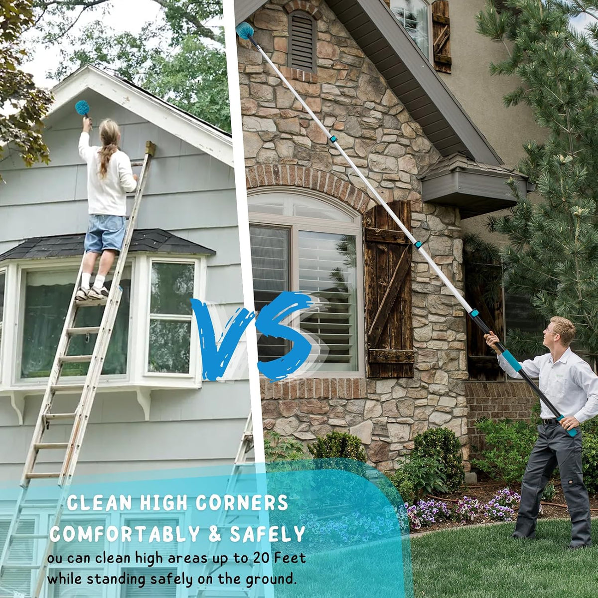 Cobweb Duster with 5-12 Ft Extension Pole, Spider Web Cleaning Brush