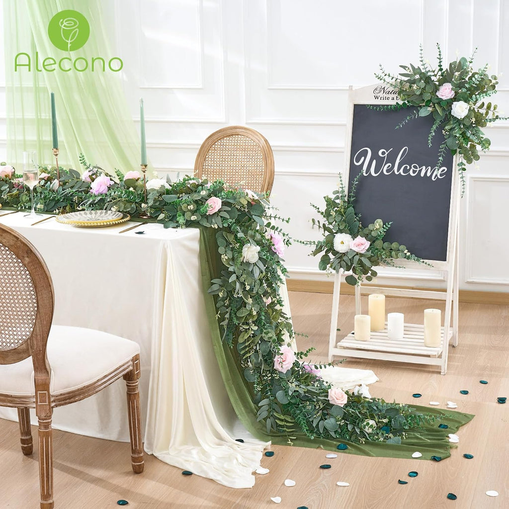Alecono 100pcs Mixed Eucalyptus Leaves Stems Bulk, 4 Kinds Artificial Greenery Stems Faux Sliver Dollar Fake Greenery for Centerpieces Wedding DIY Bouquets Floral Arrangement Party Decor