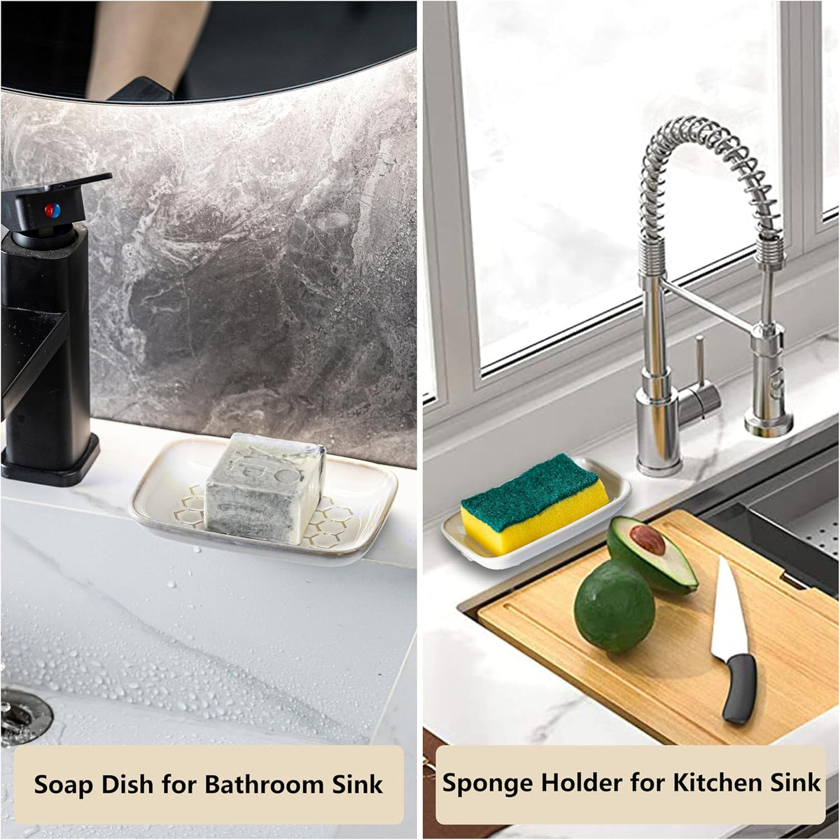 Gomakren Ceramic Soap Dish for Shower, Honeycomb Soap Tray 5.5 Inch, Beige