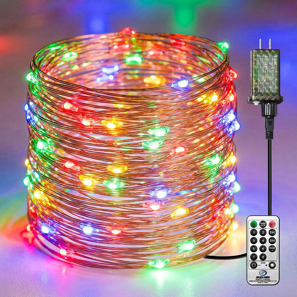 Plug-in Fairy Lights, 33 Ft 100 LED String Light with Remote, 8 Modes, Timer and Dimming Twinkle Lights for Indoor, Bedroom, Party, Decoration, Holiday, Multi-Colored