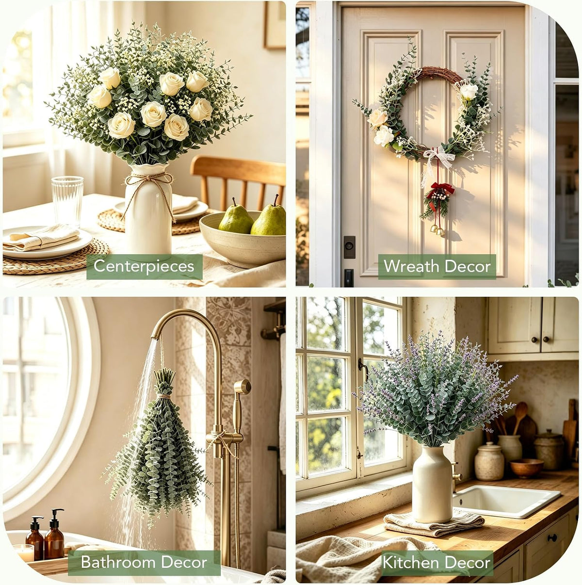 40pcs Eucalyptus Stems Artificial Eucalyptus Leaves Stems,Fake Eucalyptus Plants Real Touch Faux Flower for Home Office Flowers Bouquet Centerpiece Wedding Garden Decoration Farmhouse Home Decor