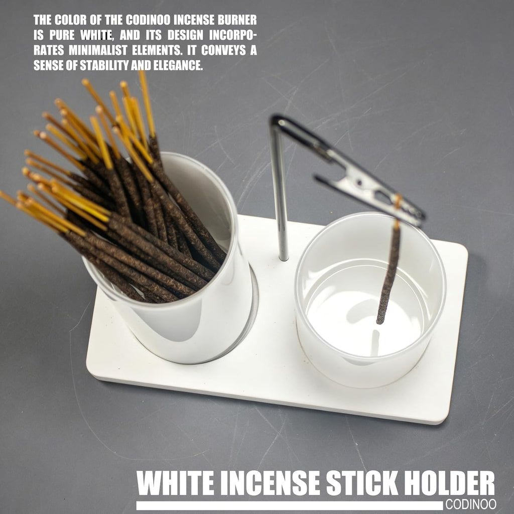 2 in 1 Incense Holder for Sticks Incense Burner Holder with Storage,Glass Upside Down Incense Holder for Sticks with Glass Ash Catcher for Meditation Yoga Spa Room Home Decor[Full White]