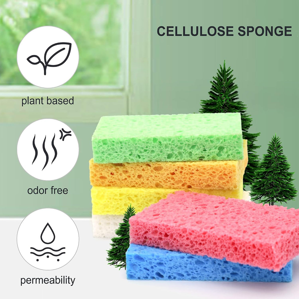ARCLIBER 12 Pack Cellulose Scrub Sponges Non-Scratch Heavy Duty Kitchen
