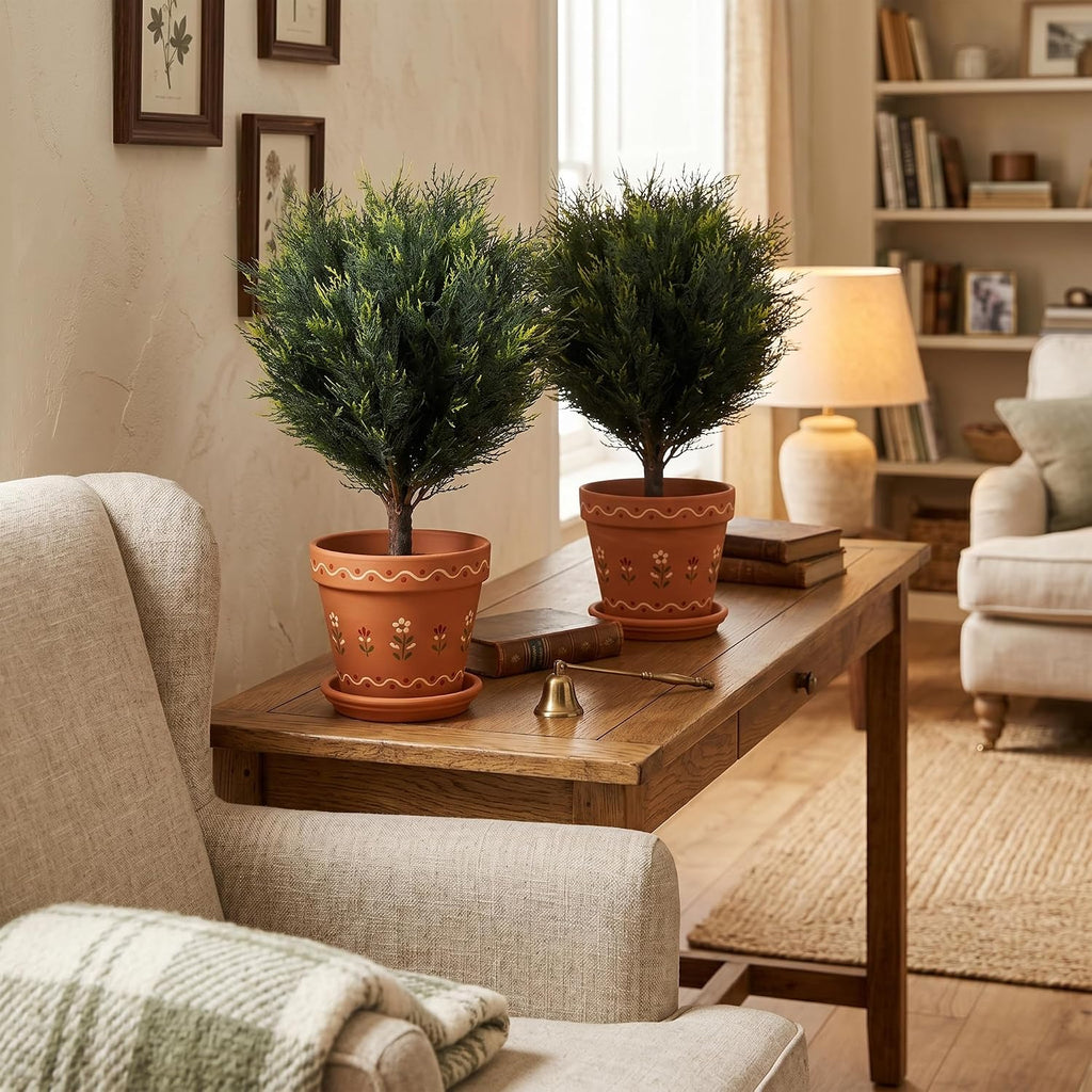 Artificial Plants Outdoor Cedar Topiary Set of 2 with Spikes