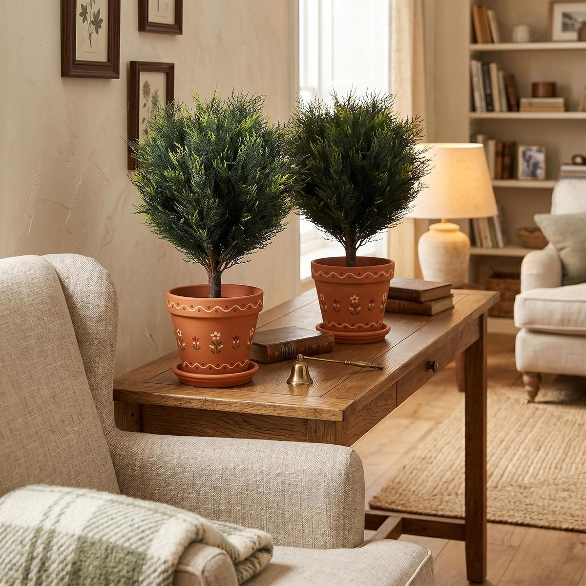 Artificial Plants Outdoor Cedar Topiary Set of 2 with Spikes