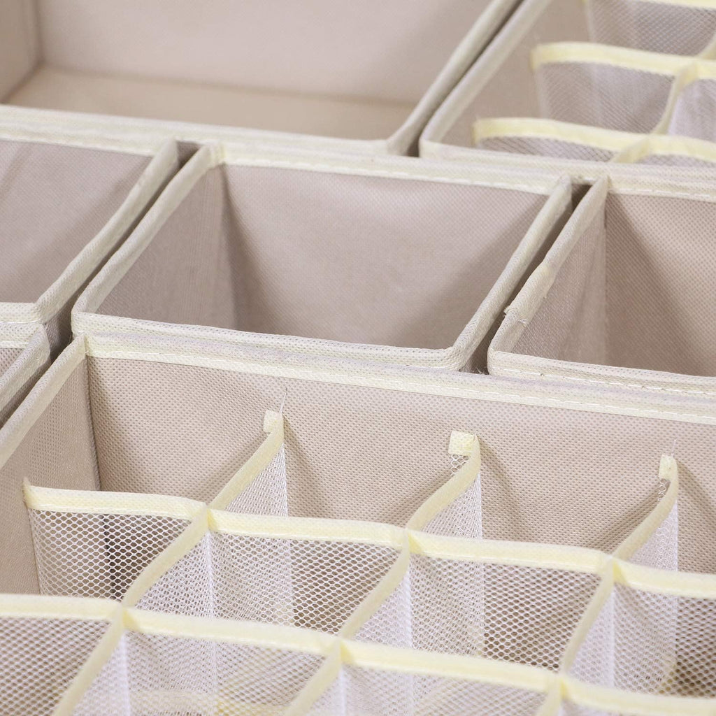 TENABORT 21 Pack Foldable Drawer Organizer Dividers Cloth Storage Box Closet Dresser Organizer Cube Fabric Containers Basket Bins for Underwear Bras Socks Panties Lingeries Nursery Baby Clothes Beige