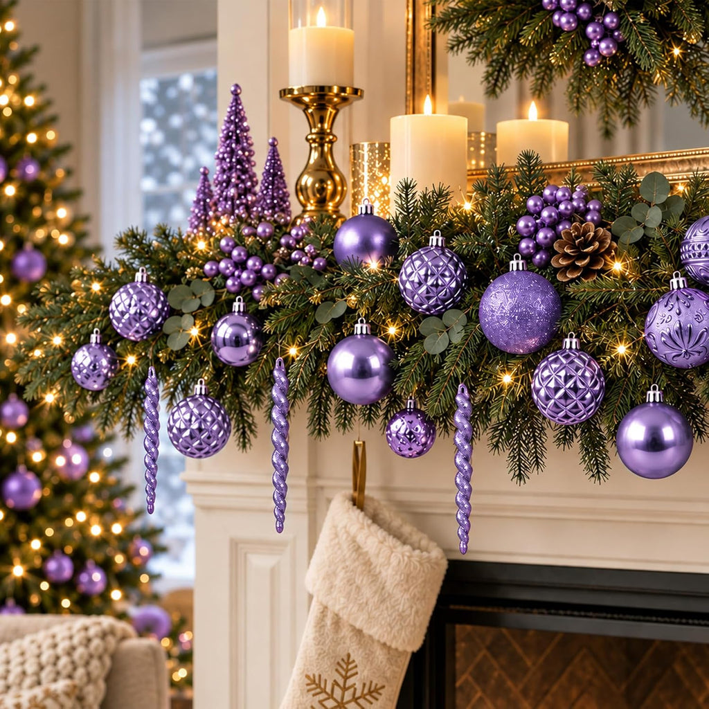 47pcs Purle Christmas Ornaments Set Christmas Tree Decorations