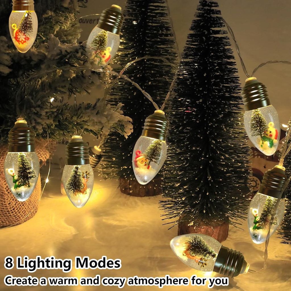 Christmas Lights Indoor 6.8Ft 10 LED Christmas Snow Globe Lights Battery Operated with Timer, Xmas String Lights Indoor for Bedroom Porch Garden Party Fireplace Tree Xmas Decor