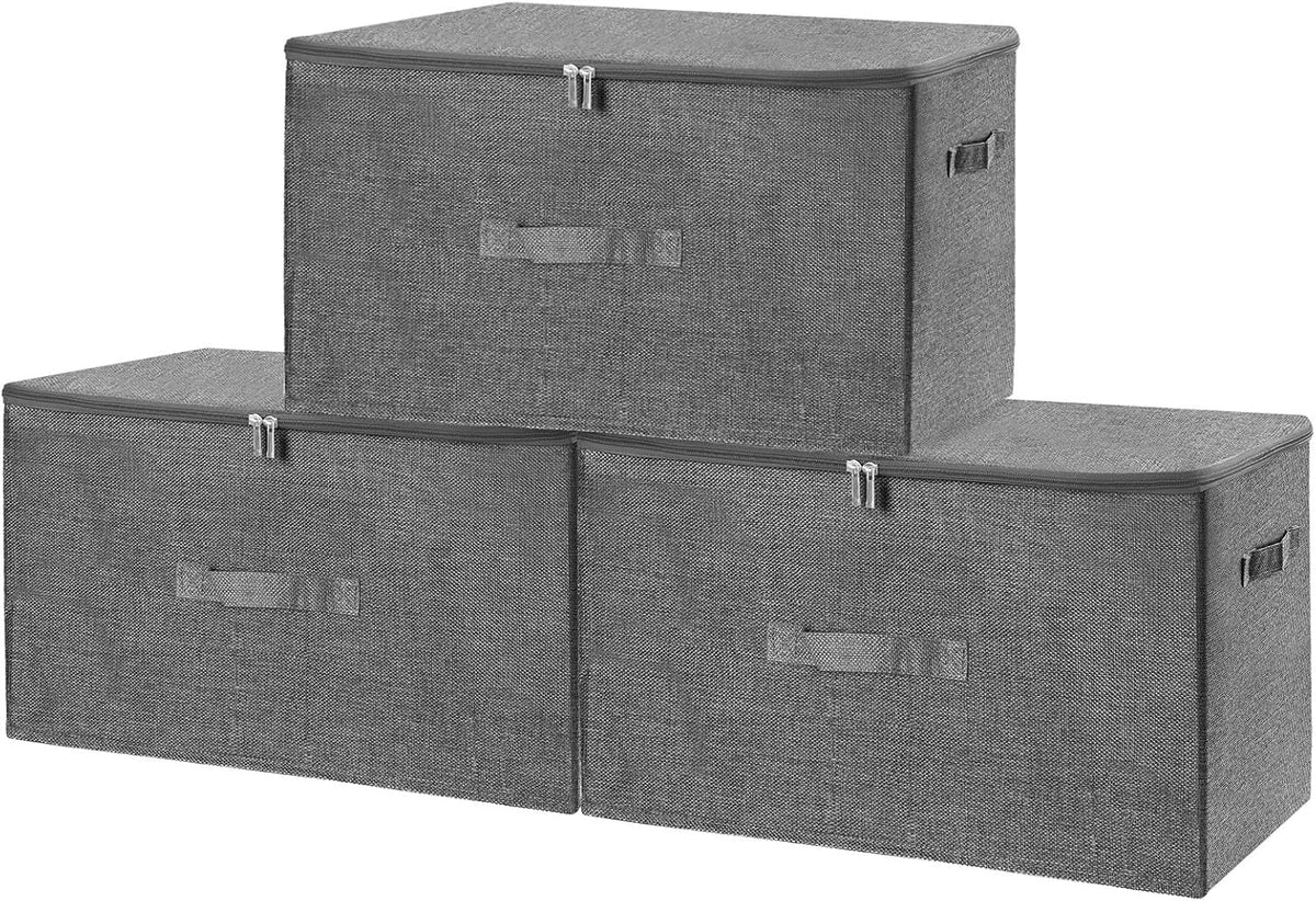 ANMINY Fabric Storage Bins with Zipper Lids, 20"x15"x12", Gray, 3 PCS