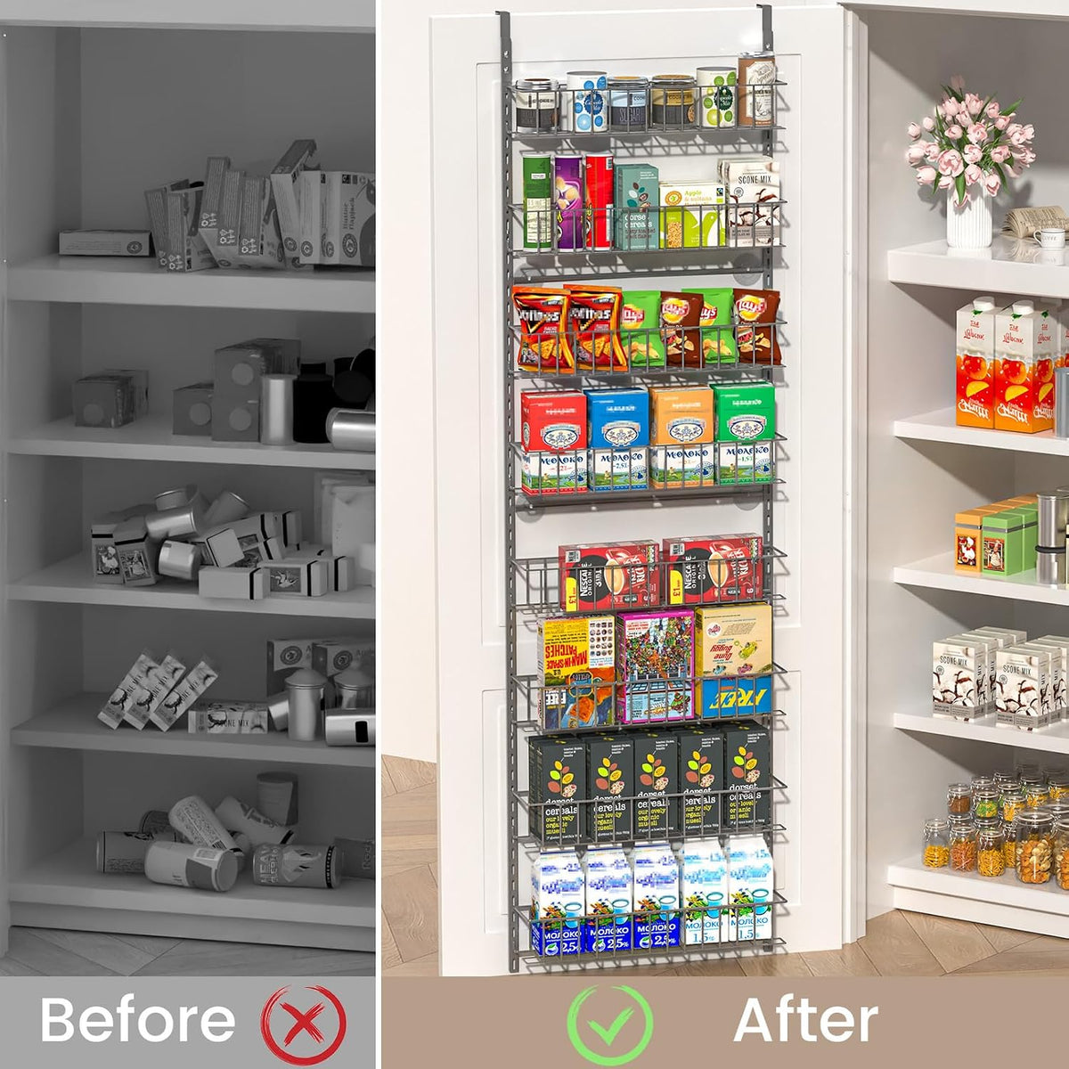ElegantArray 8-Tier Pantry Door Organizer, Hanging Storage Basket Deep Gray