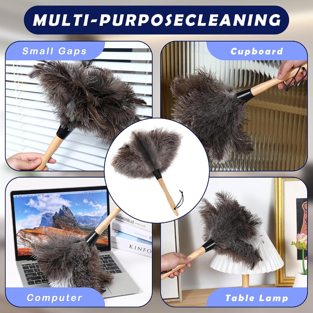 Soarer Ostrich Feather Duster for Cleaning,2Pcs Brush Kit,14inch Handle
