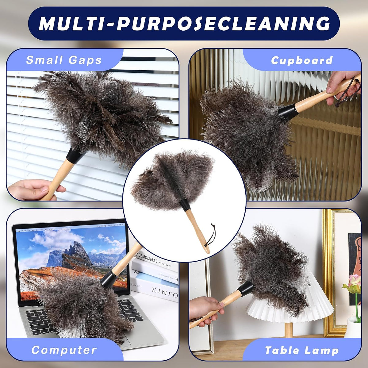 Soarer Ostrich Feather Duster for Cleaning,2Pcs Brush Kit,14inch Handle