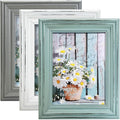 Distressed Shabby Chic 6"x8" Wooden Picture Frames 3pcs (Aqua Gray White)