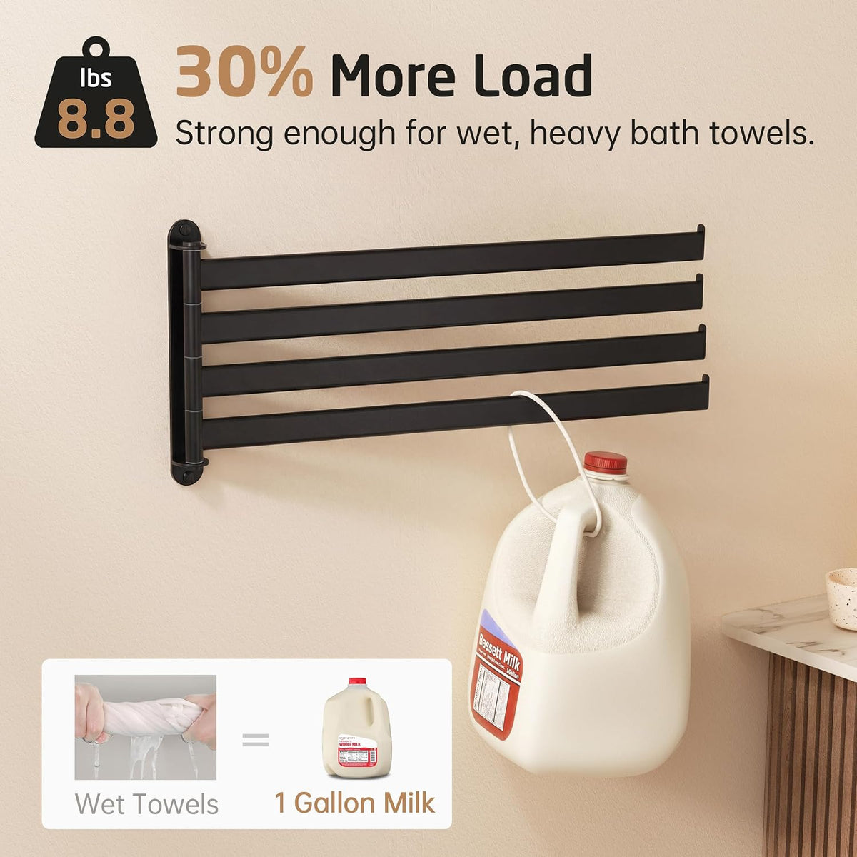KES Swivel Towel Rack 4-Arm, 19.5" Extra Long Swivel Out Towel Bar