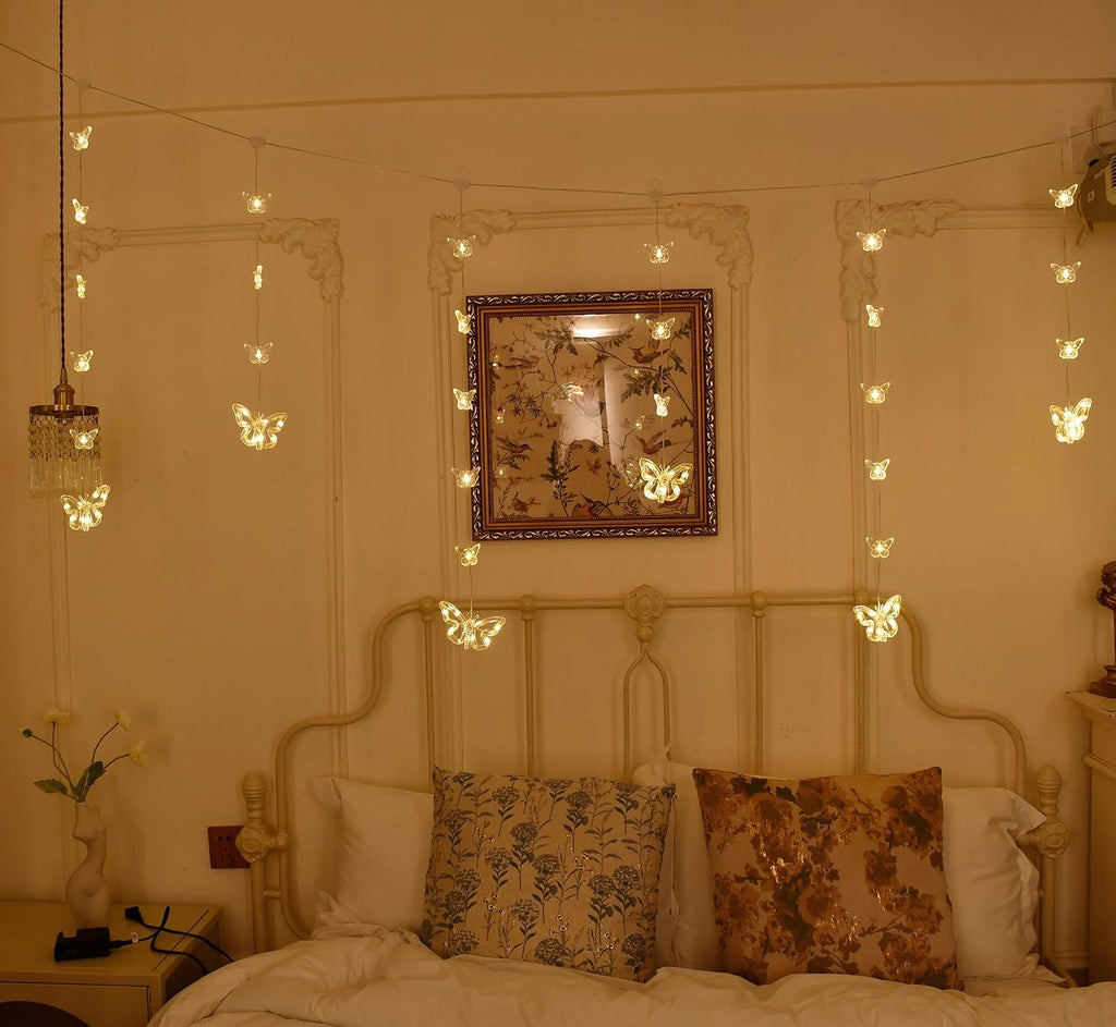 YOLIGHT Butterfly Curtain Lights for Bedroom 9.8ft LED Twinkle Fairy Light with Remote Timer Cute String Lights Wall Décor for Kids Girls Room Bed Canopy Wedding Easter Decoration (Warm White)