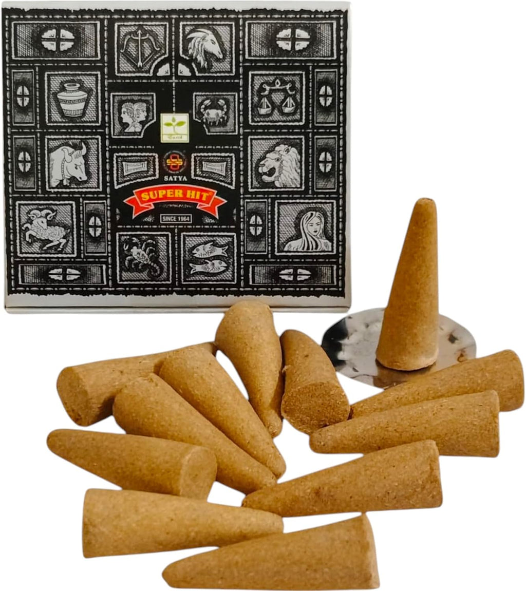 Satya Nag Champa Incense Cones for Meditation and Yoga, 48 Pieces, 4 Packs (Incense Dhoop Cones, SuperHit)