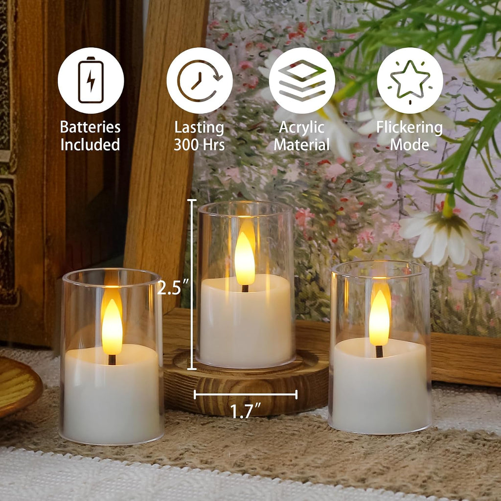 Yeelida 8pcs Battery Operated 1.7" x2.5" Clear Acrylic Remote LED Tea Lights, Flameless 2/4/6/8h Timer Fake Ivory Bulk Votive Candles with Batteries, Flickering Warm Light Pure Plastic Tealights