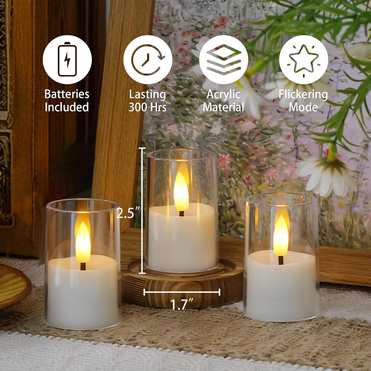 Yeelida 8pcs Battery Operated 1.7" x2.5" Clear Acrylic Remote LED Tea Lights, Flameless 2/4/6/8h Timer Fake Ivory Bulk Votive Candles with Batteries, Flickering Warm Light Pure Plastic Tealights