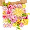 Pink and Yellow Artificial Flowers, Fake Rose Silk Flower for Centerpieces Pastel Flowers for DIY Wedding Bridal Bouquet Baby Shower Birthday Party Home Decorations