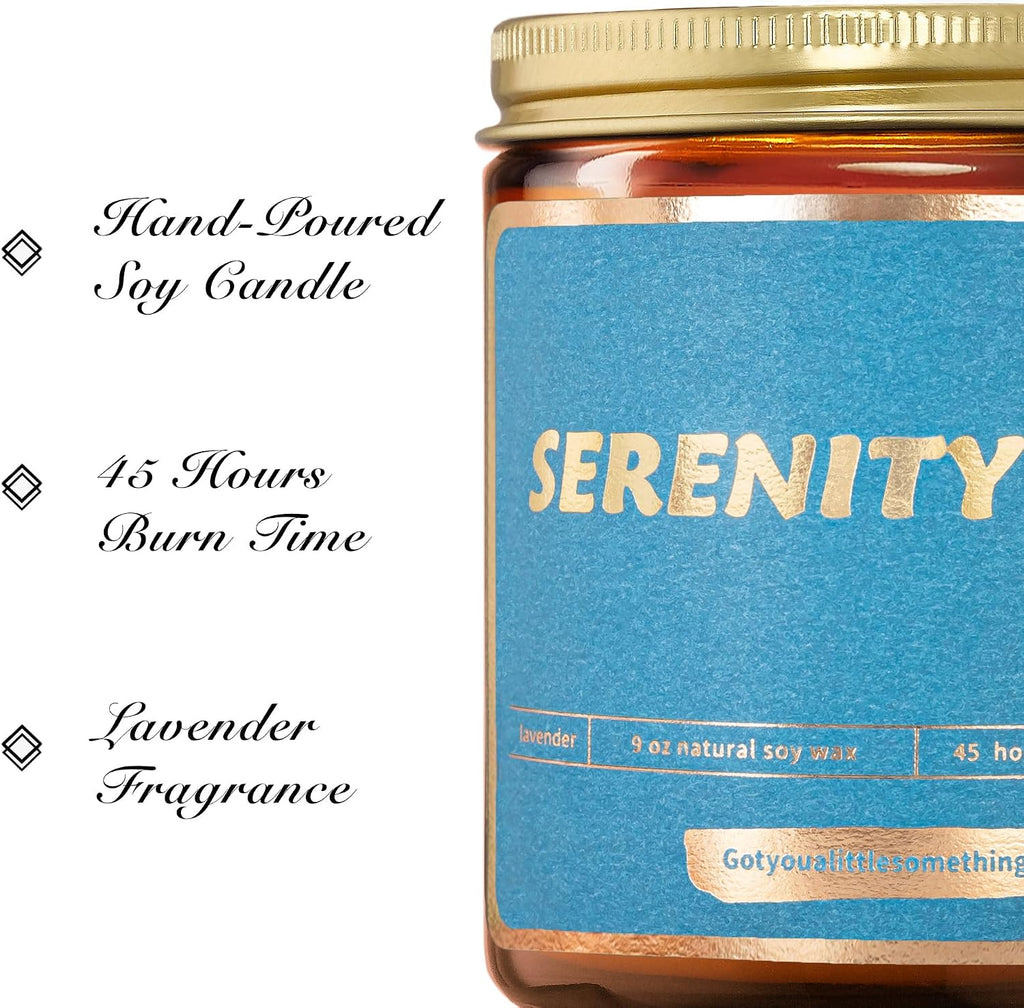 Seinfeld Gifts for Women - Serenity Now Lavender Vanilla Scented Soy Wax Candle | Seinfeld Merch Mothers Day Friendship Relaxation Gifts for Women | Birthday Present Idea for Friends for Home Decor