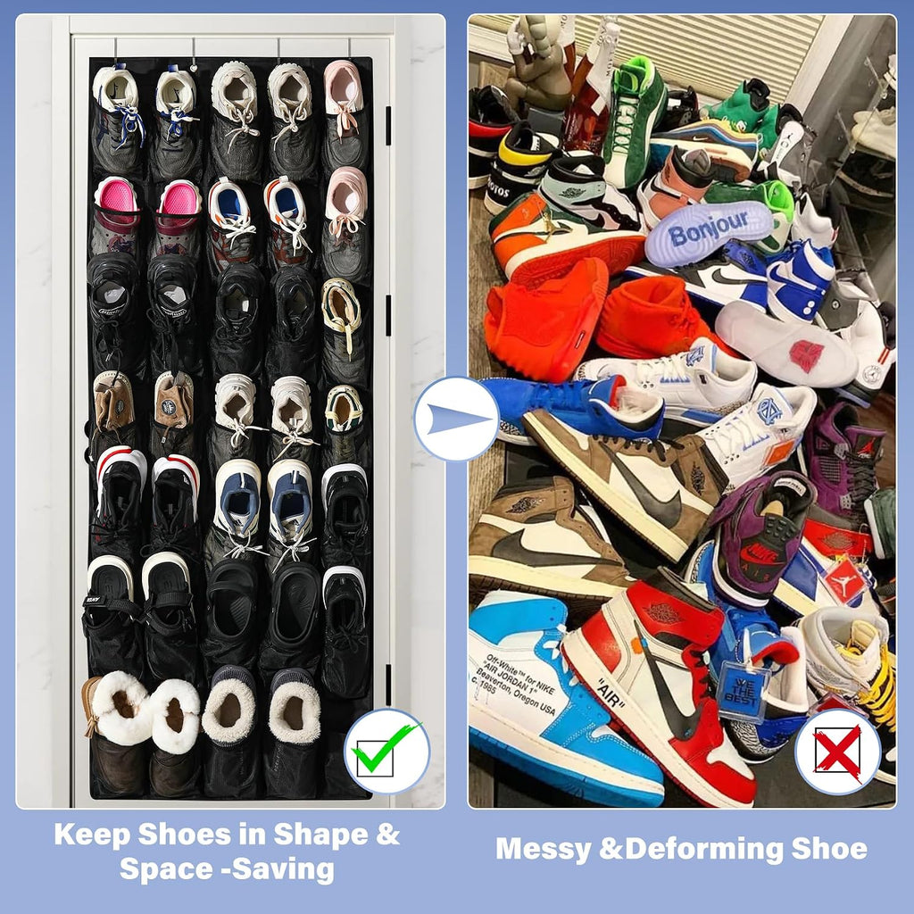 35 Pocket Over Door Shoe Organizer with 4 Metal Hooks（White）