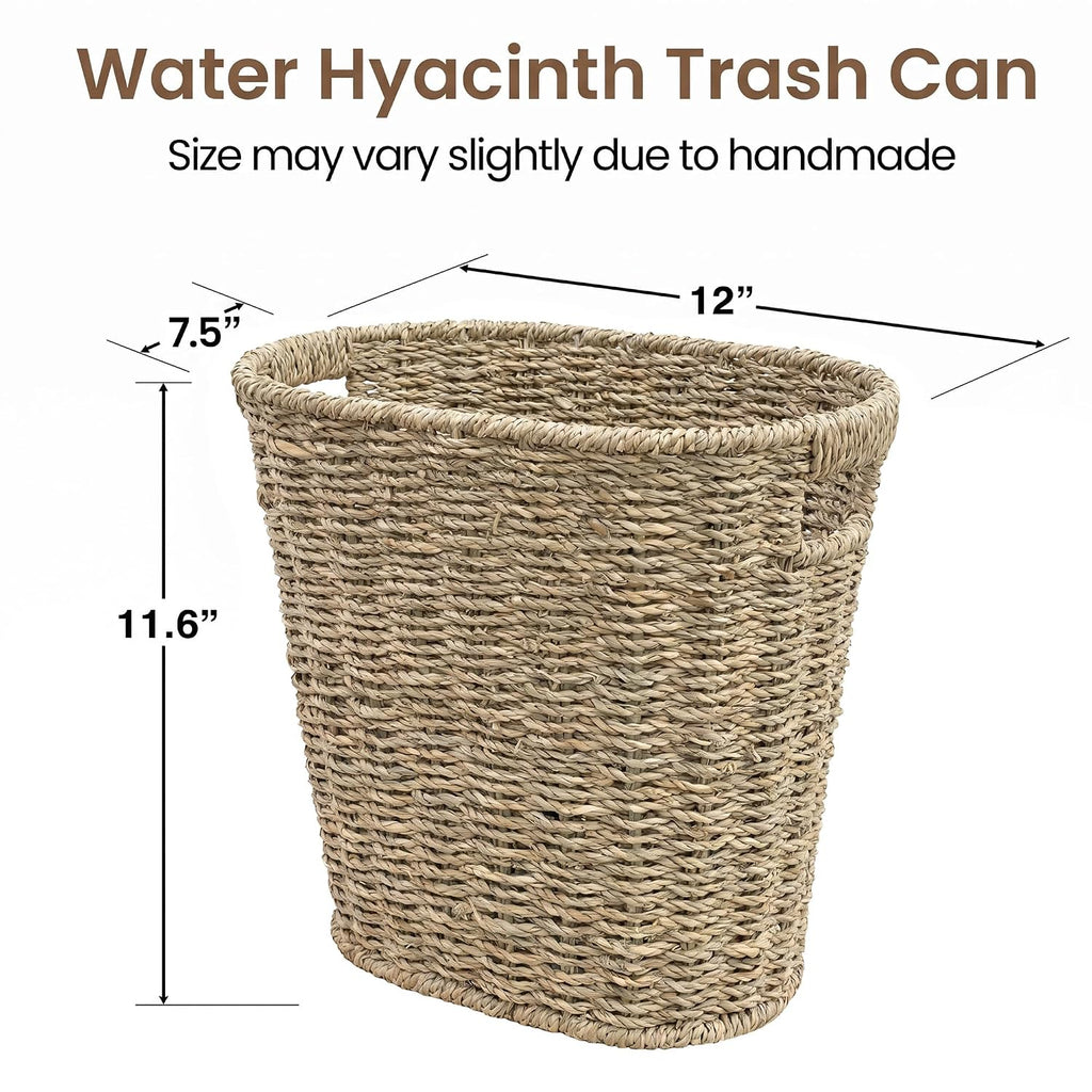 iEGrow 2 Pack Wicker Trash Can, Wicker Waste Basket for Bathroom, Woven Seagrass Wicker Boho Garbage Can Built-in Handles for Bedroom, Office, Decor Home, Kitchen, Living Room (Oval)