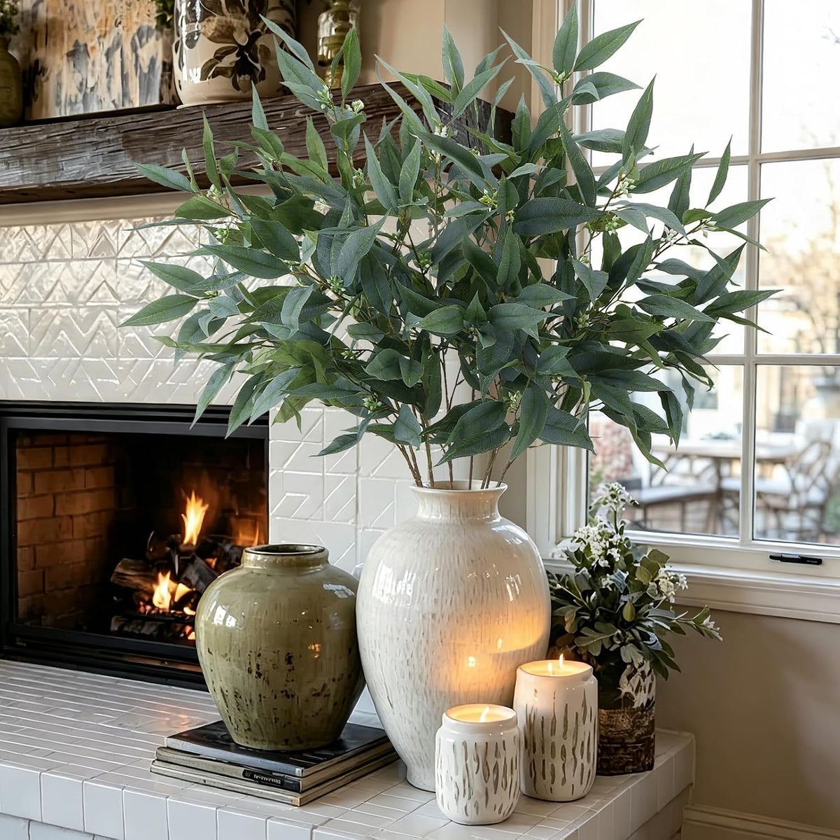 GTIDEA 8 Pack 37.5'' Artificial Eucalyptus Greenery Stems with Faux Seeds